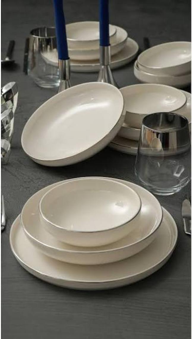 Heda Porselen Rüya Platin Yaldız 18 Parça 6 Kişilik Porselen Yemek Takımı Kırık Beyaz