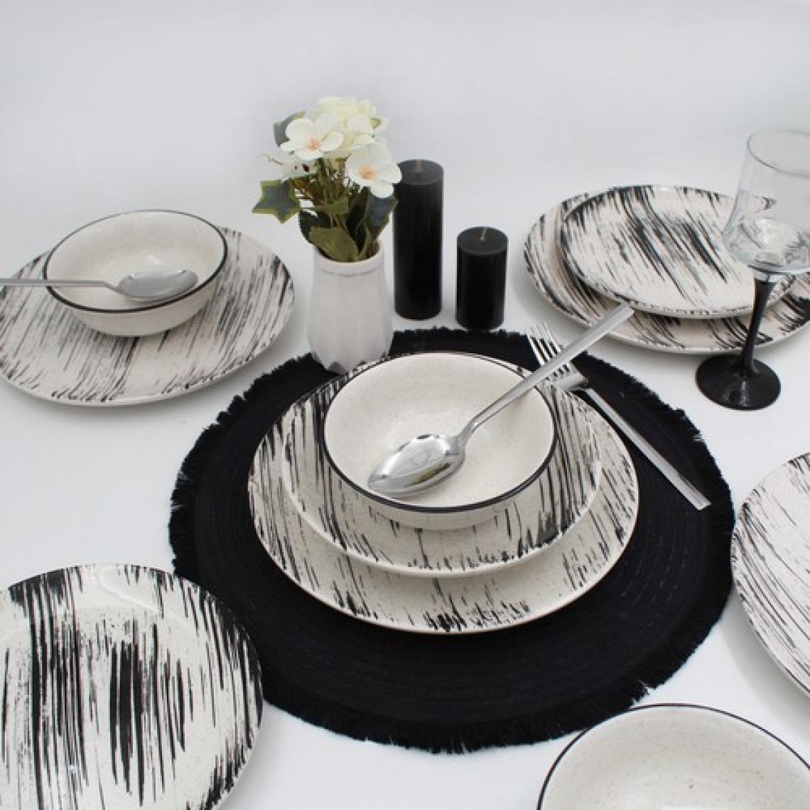 Arna Porselen Anka 24 Parça 6 Kişilik Yemek Takımı - Desenli Siyah