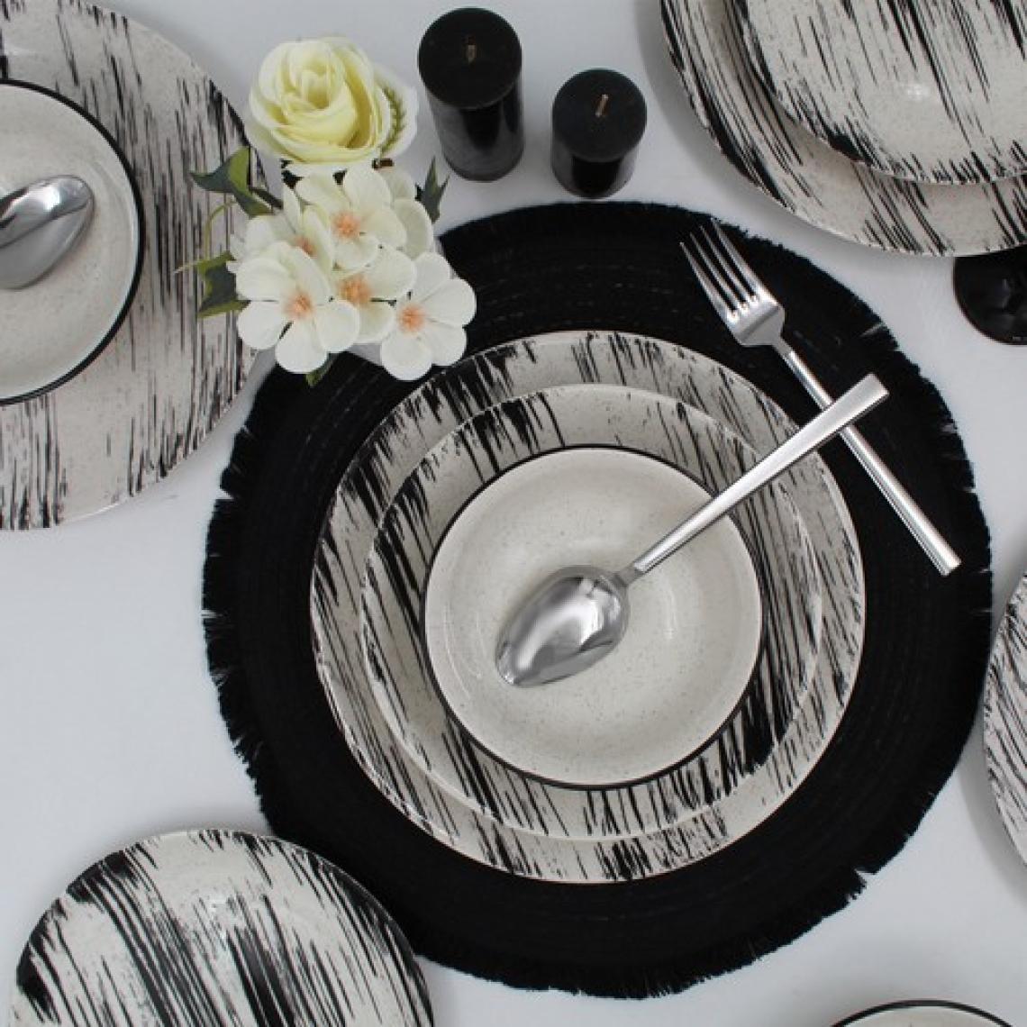 Arna Porselen Anka 24 Parça 6 Kişilik Yemek Takımı - Desenli Siyah