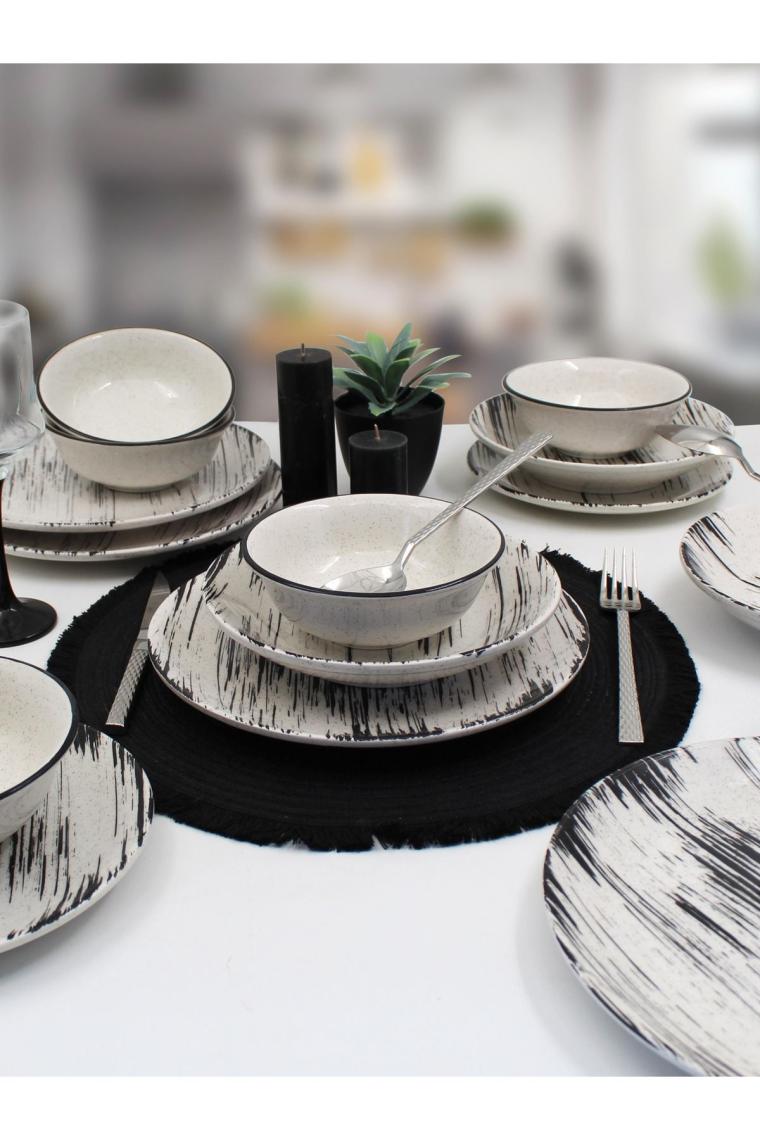 Arna Porselen Anka 18 Parça 6 Kişilik Yemek Takımı -Desenli  Siyah File