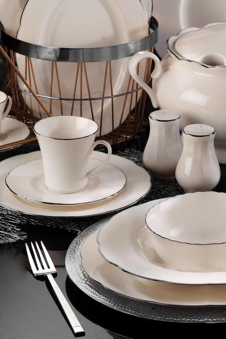 Bone Olympos 83 Parça 12 Kişilik Yemek Takımı Platin File