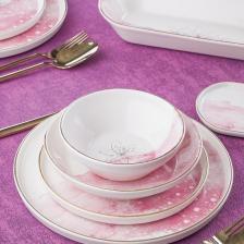 Adore 6 Kişilik 27 Parça Pembe Beyaz Çiçek Desenli Gold Yaldız Yemek Takımı 0490