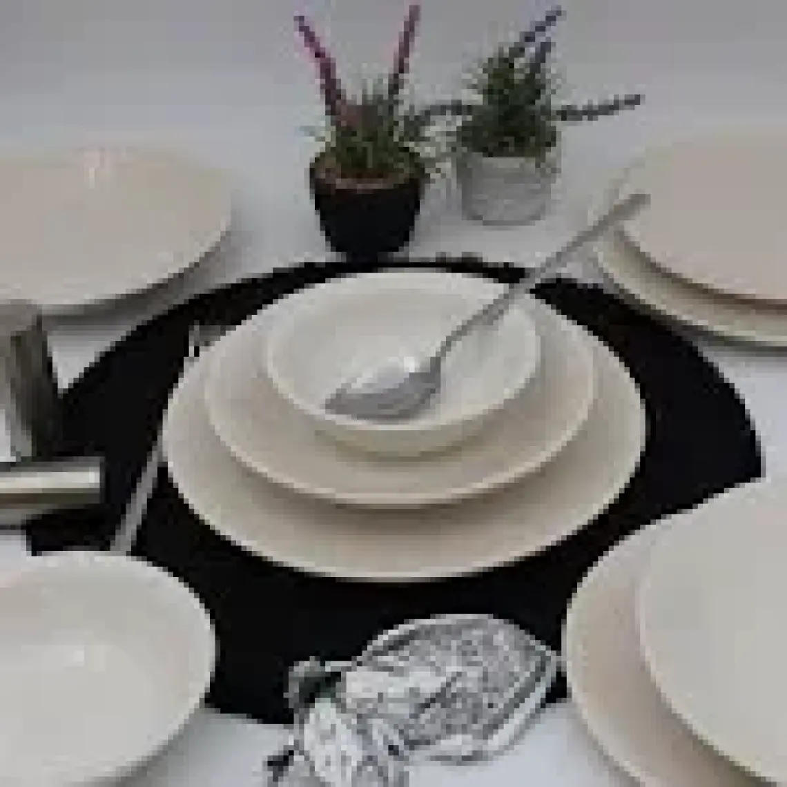 Arna Seramik 24 Parça 6 Kişilik Yemek Takımı – Simli Taş Desenli, Renkli, Mikrodalga ve Bulaşık Makinesi Uyumlu