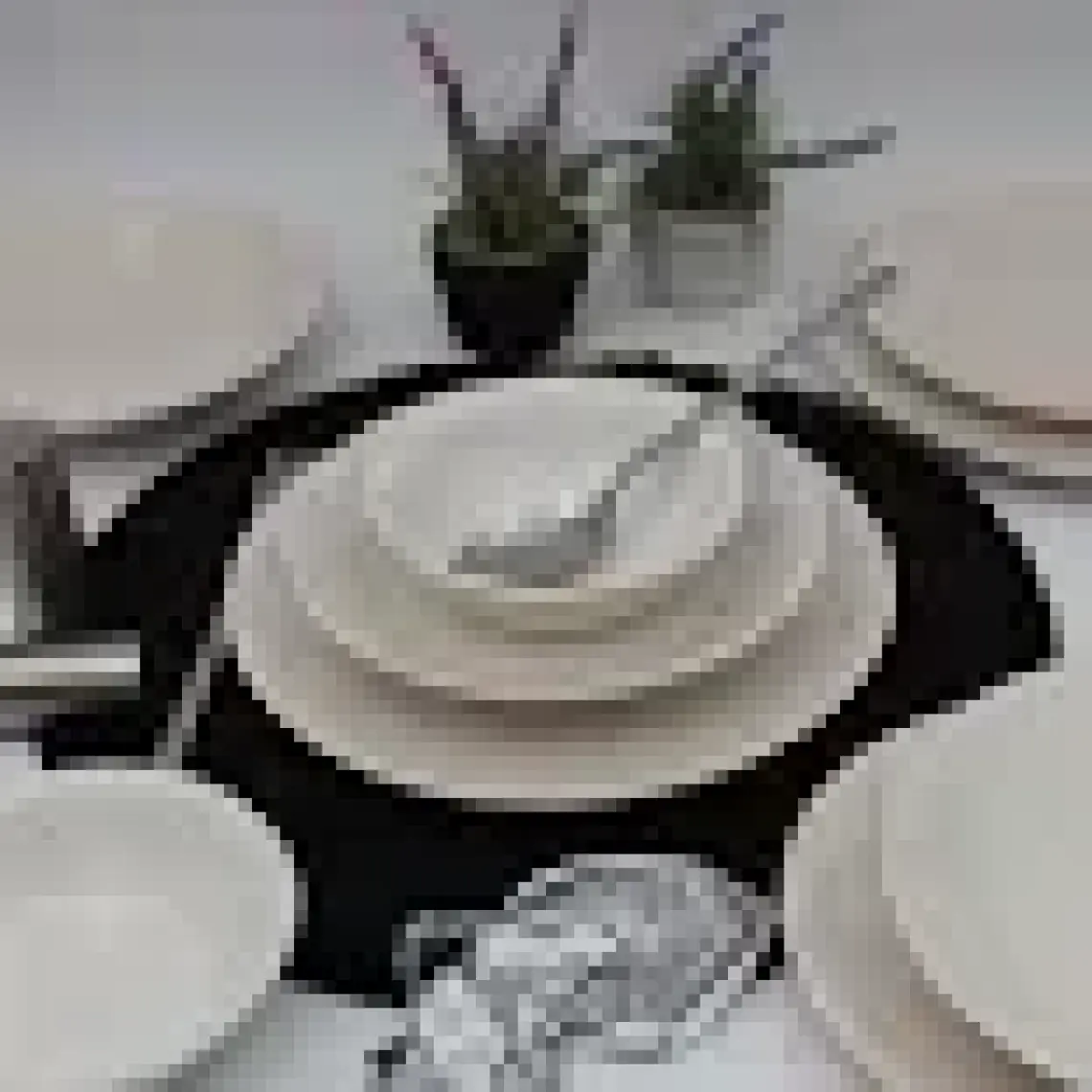 Arna Seramik 24 Parça 6 Kişilik Yemek Takımı – Simli Taş Desenli, Renkli, Mikrodalga ve Bulaşık Makinesi Uyumlu