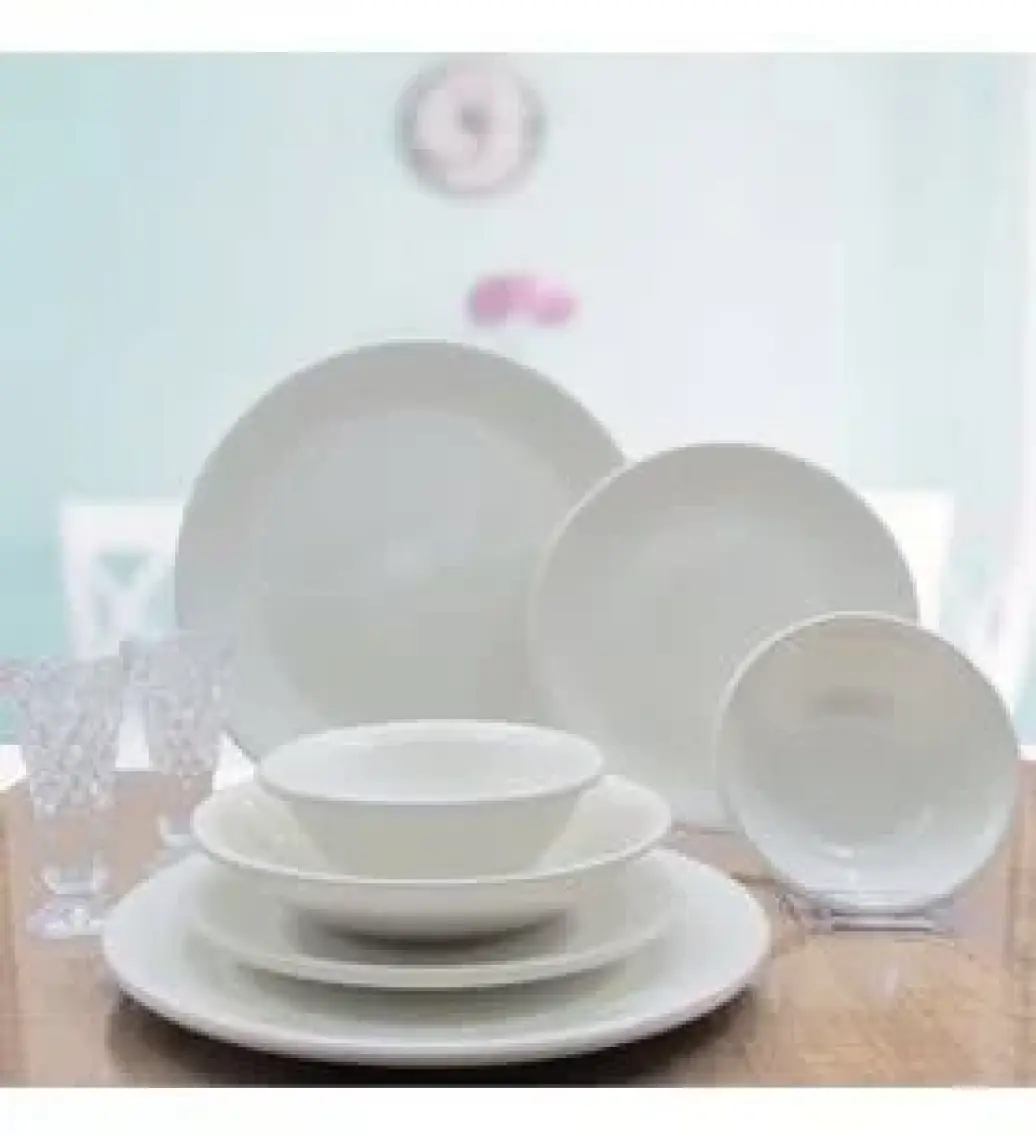 Arna Seramik 24 Parça 6 Kişilik Yemek Takımı – Simli Taş Desenli, Renkli, Mikrodalga ve Bulaşık Makinesi Uyumlu