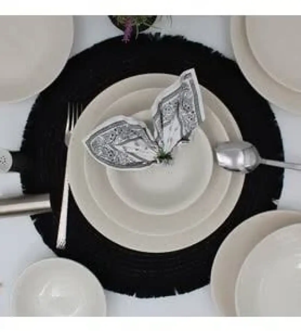 Arna Seramik 24 Parça 6 Kişilik Yemek Takımı – Simli Taş Desenli, Renkli, Mikrodalga ve Bulaşık Makinesi Uyumlu