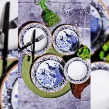 Kosova 24 Parça Porselen Lacivert Geyşa Yemek Takımı