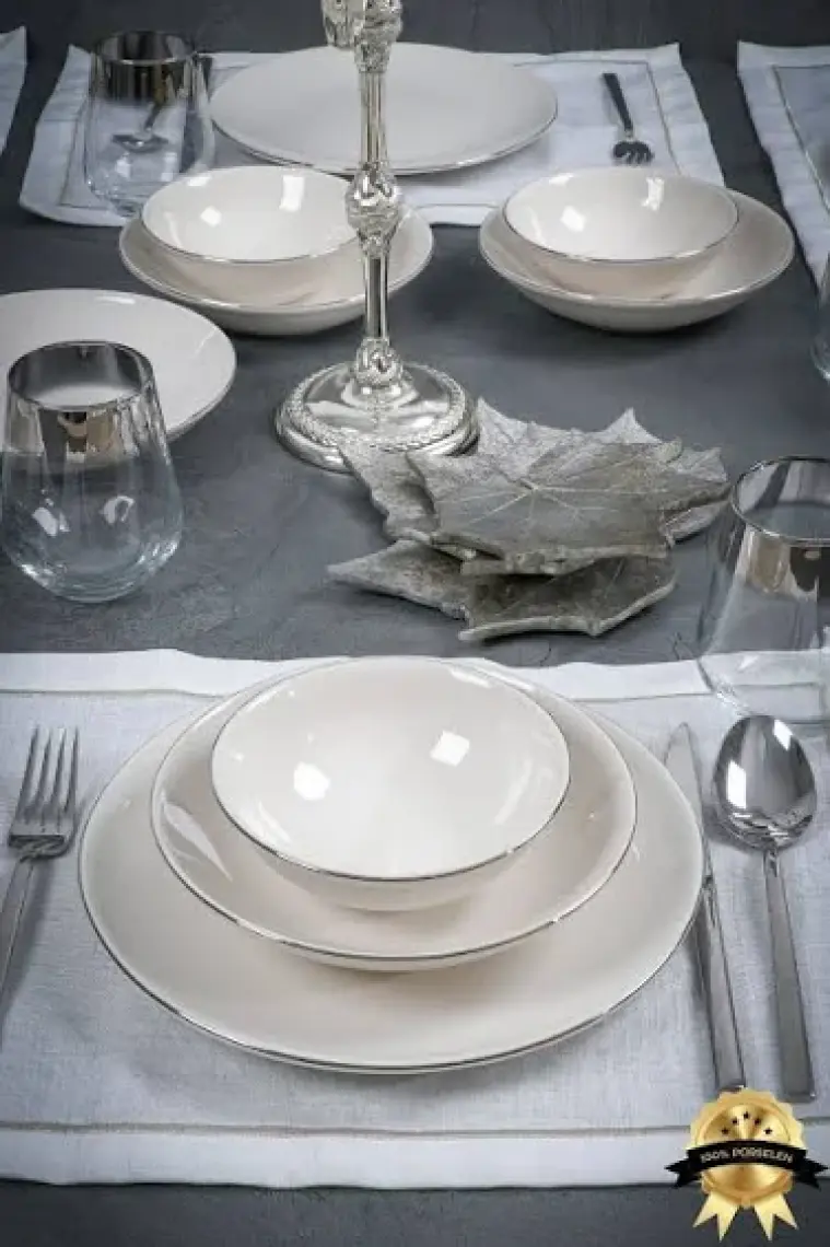 Heda Porselen Hayal Platin Yaldız 18 Parça Yemek Takımı 6 Kişilik