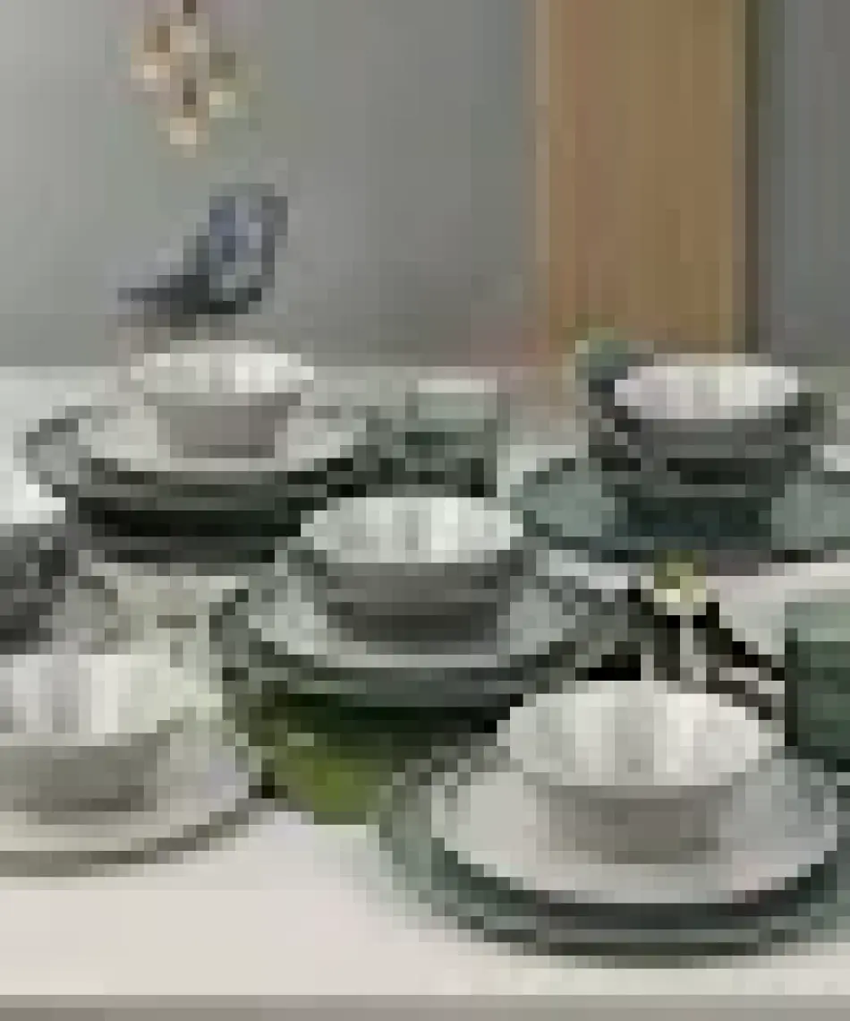 Keramika Mat Gri - Mat Yeşil Nordıc Yemek Takımı 6 Kişilik 24 Parça