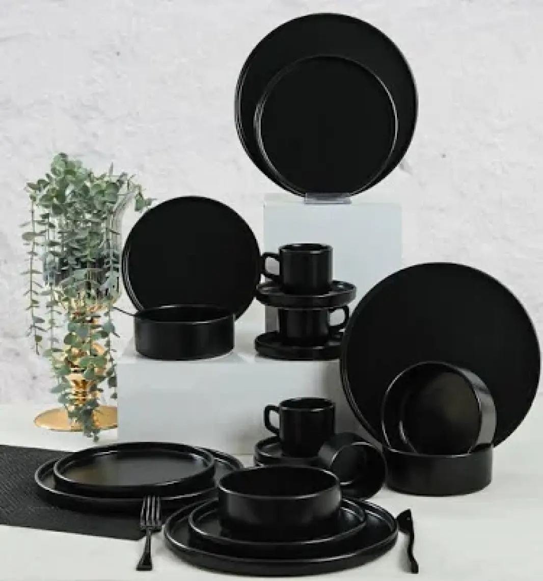 Keramika Mat Siyah Yemek / Kahvaltı Takımı 20 Parça 4 Kişilik