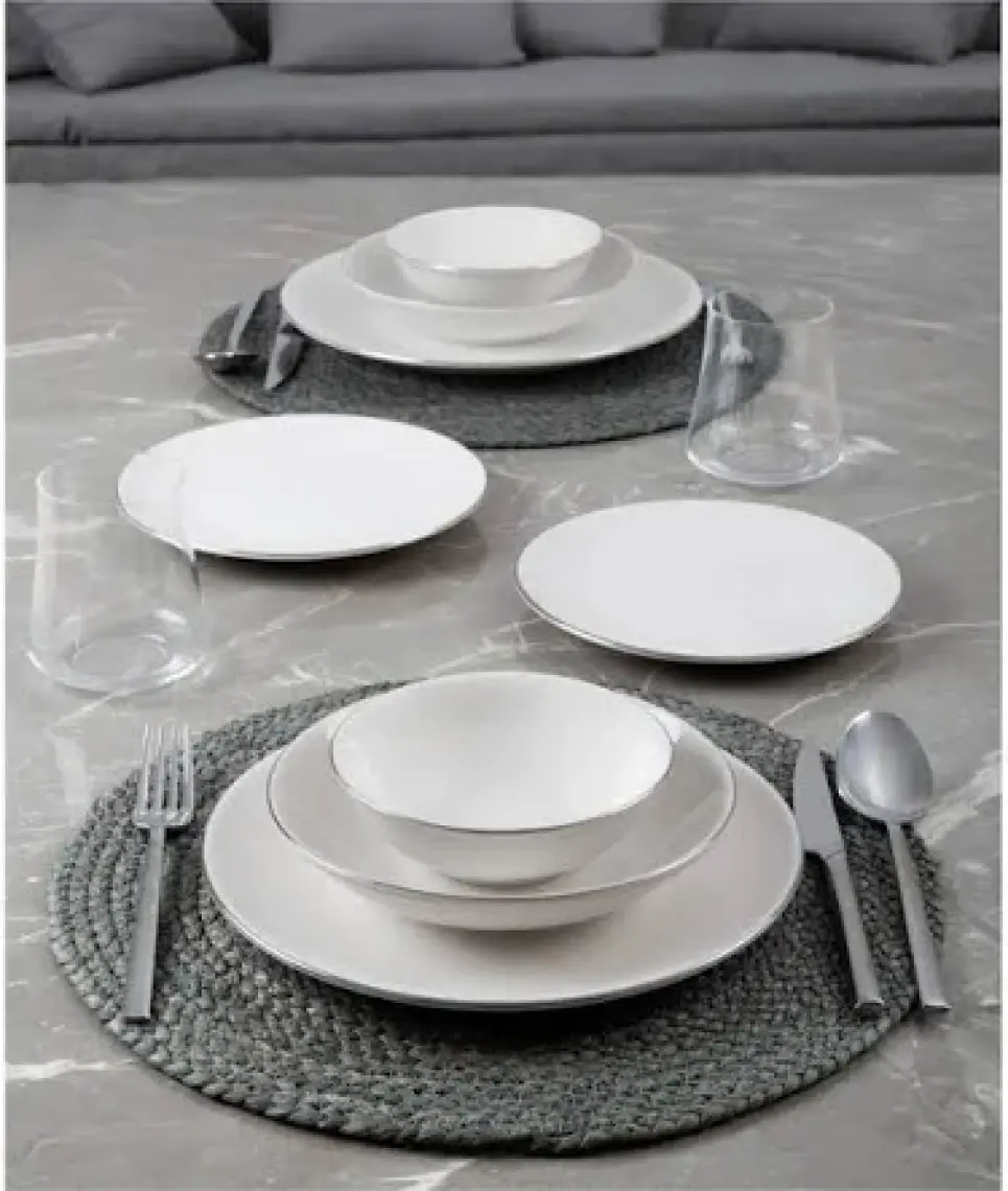 Heda Porselen Hayal Platin Yaldız 24 Parça 6 Kişilik Porselen Yemek Takımı Kırık Beyaz