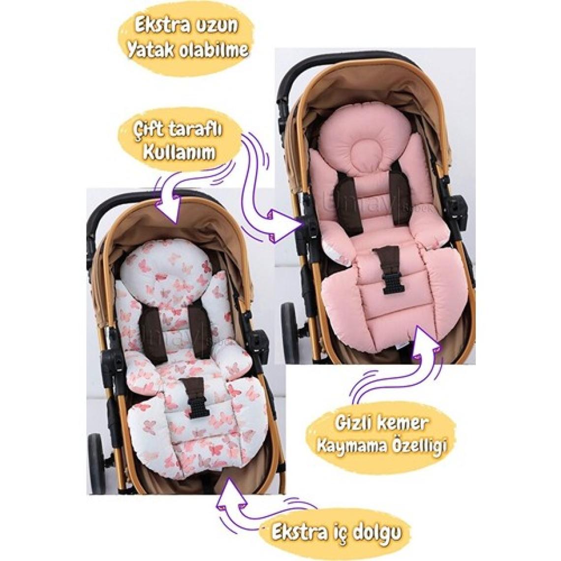 Umaybebek 4 Parça - Puset Örtüsü, Bel Destekli Bebek Arabası Minderi, Puset Minderi, Puset Çarşafı - Panço