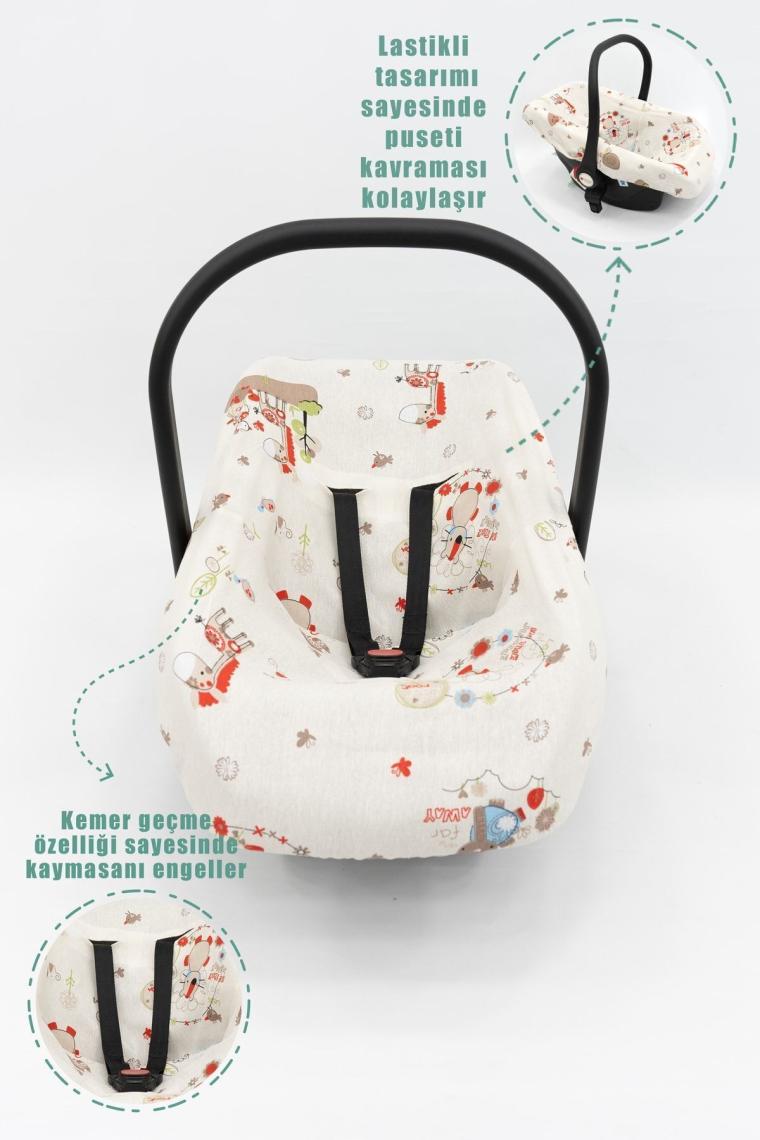 mordesign Ortopedik Puset Minderi, Örtü, Çarşaf ve Bebek Pikesi, 4' Lü Seyahat Set, Animal Serisi