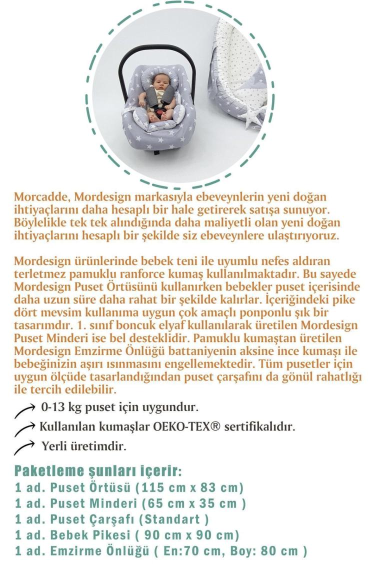 mordesign Ortopedik Puset Minderi, Örtü, Çarşaf ve Bebek Pikesi, 4' Lü Seyahat Set, Animal Serisi