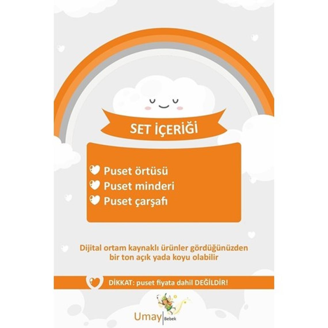 Umaybebek 3 Parça - Puset Örtüsü, Bel Destekli Puset Minderi, Puset Çarşafı, %100 Pamuk - Tutmalı