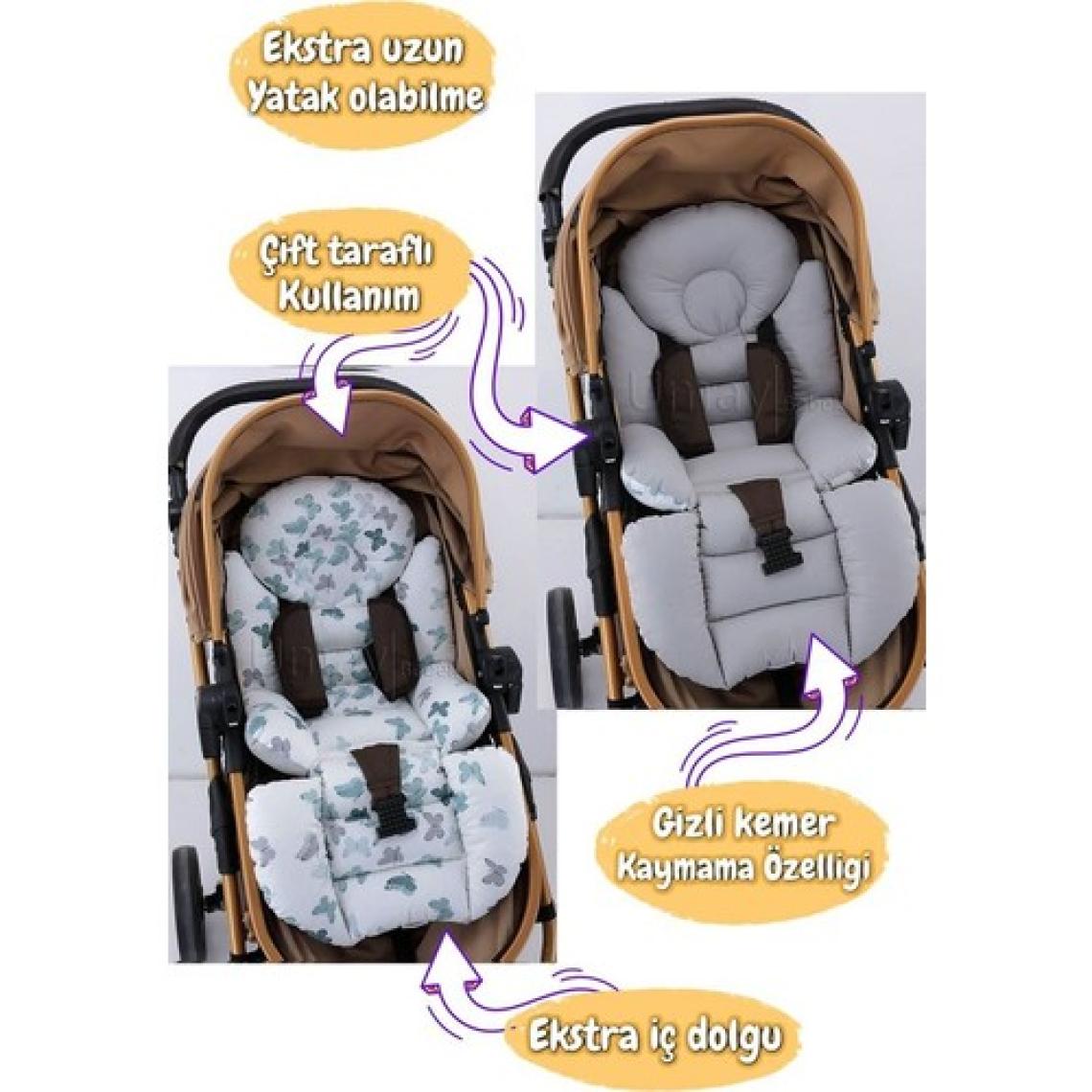 Umaybebek 4 Parça - Puset Örtüsü, Bel Destekli Bebek Arabası Minderi, Puset Minderi, Puset Çarşafı - Panço