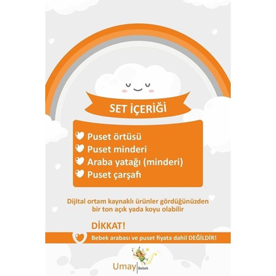 Umaybebek 4 Parça - Puset Örtüsü, Bel Destekli Bebek Arabası Minderi, Puset Minderi, Puset Çarşafı - Panço
