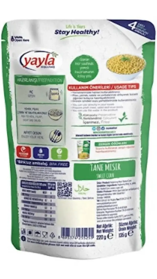 Yayla Haşlanmış Tane Mısır 220 gr