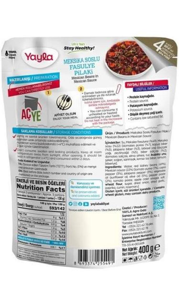 Yayla Yemek Hazır Meksika Soslu Pilaki 400 gr