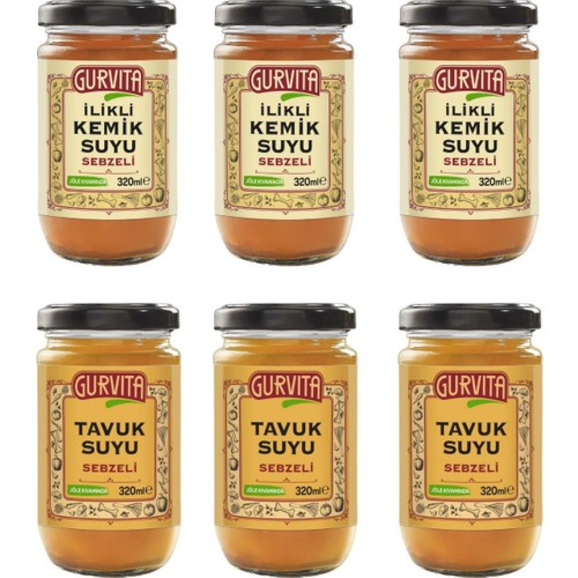 Gurvita Ilikli Kemik Suyu 3AD Dana SEBZELI+3AD Tavuk Sebzeli 320 ml 6'lı