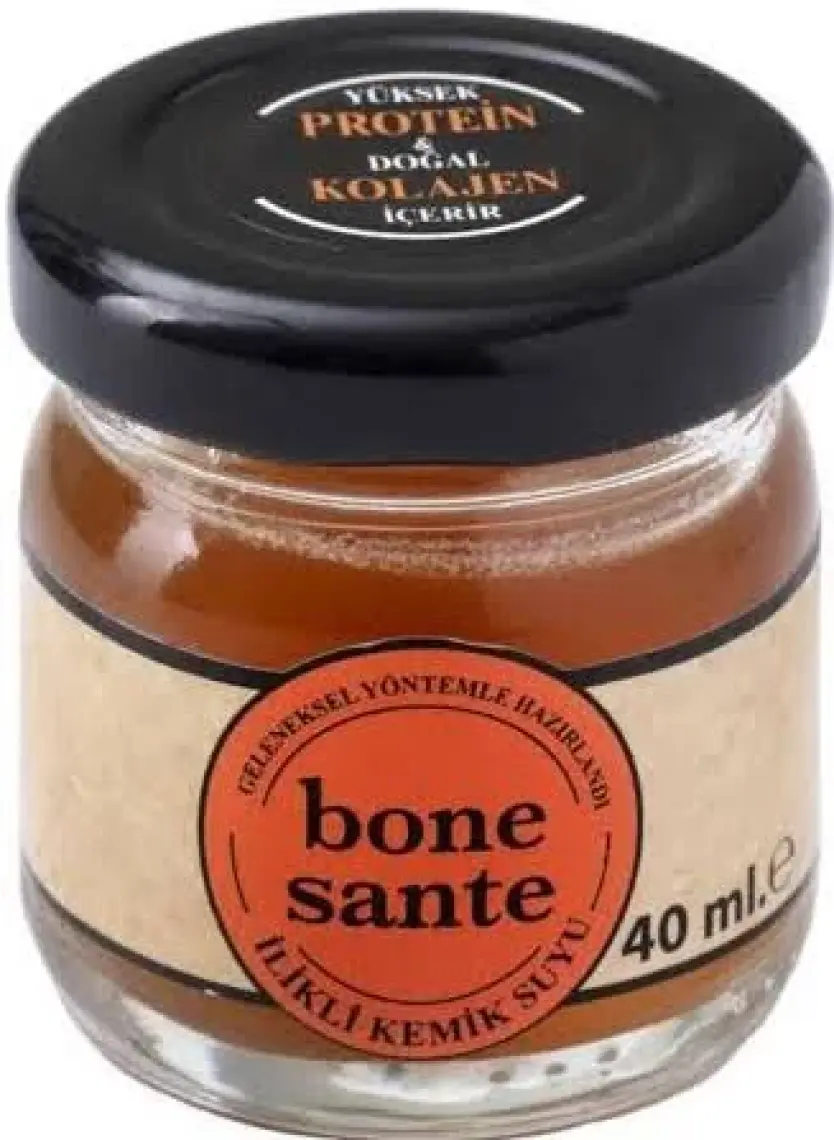Bone Sante İlikli Kemik Suyu 480 ml (12 x 40 ml) - Türkiye Menşeli, Yüksek Protein İçerikli, Doğal ve Pratik Tek Kullanımlık Şişeler