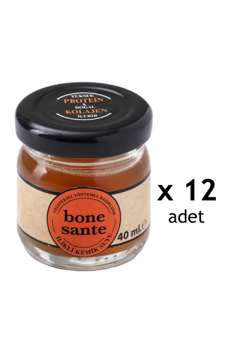 Bone Sante İlikli Kemik Suyu 480 ml (12 x 40 ml) - Türkiye Menşeli, Yüksek Protein İçerikli, Doğal ve Pratik Tek Kullanımlık Şişeler