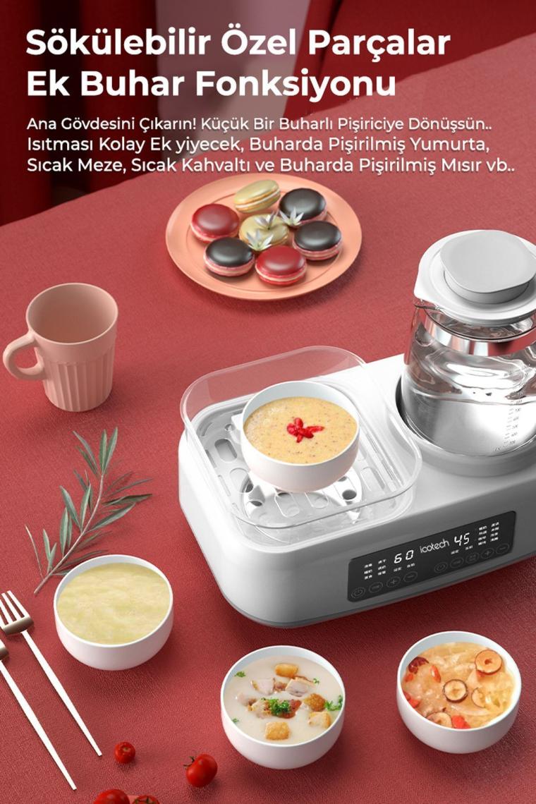 Icotech BD90 Multi Fonksiyonel 5 I 1 Arada Buharlı Biberon Sterilizatörü, Kurutucu,su Mama Isıtıcı, Pişirici
