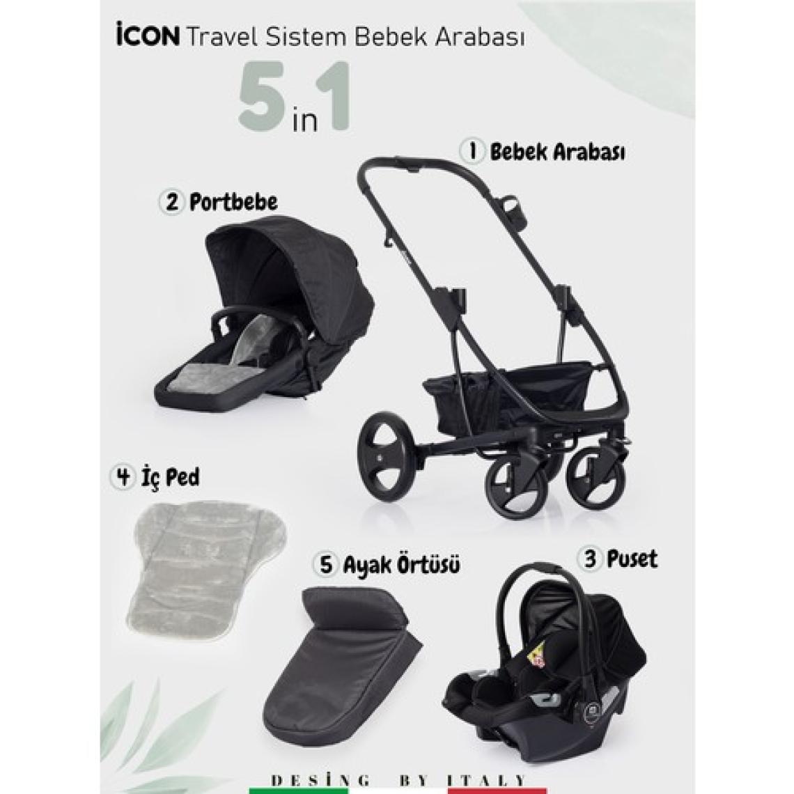 Sunny Baby 9023 İcon Bebek Arabası + Oto Koltuğu / Siyah