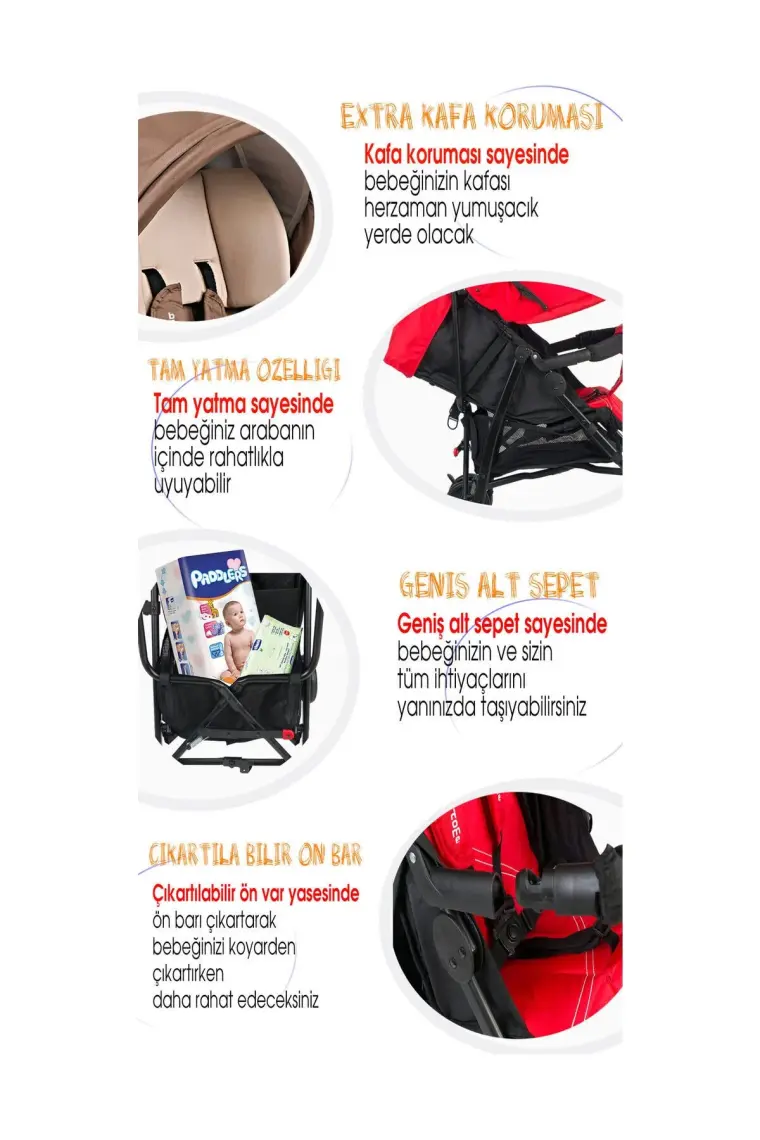 Baby Home 104 Quid Tam Yatarlı Baston Bebek Arabası