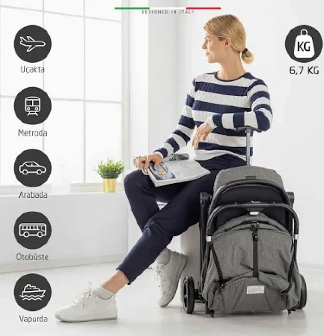 Elele Plane 2 Kabin Tipi Bebek Arabası Silver Kahverengi
