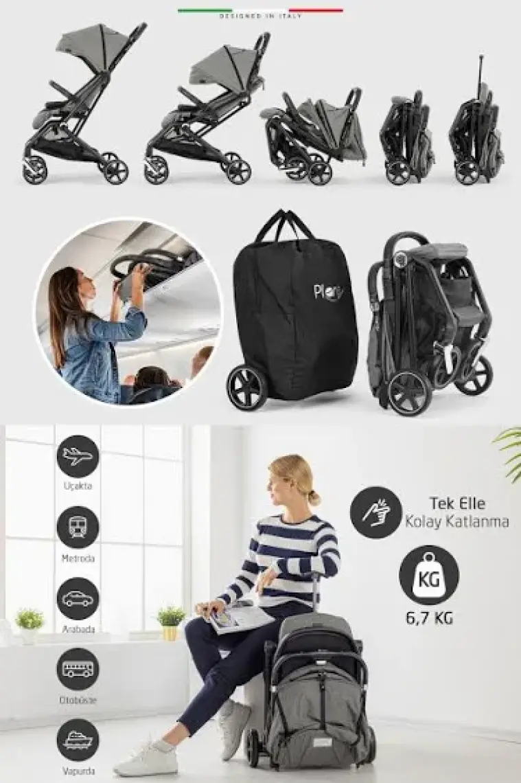 Elele Plane 2 Kabin Tipi Bebek Arabası Silver Kahverengi