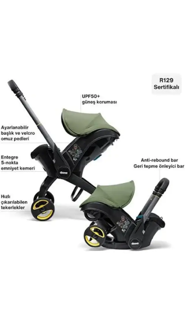 Doona İ Bebek Arabasına Dönüşen Tekerlekli Gr 0 İSize Ana Kucağı Oto Koltuğu - Desert Green