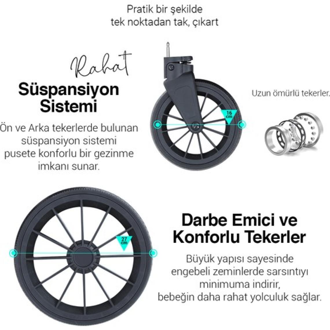 Huggy Mate 5 in 1 Extra Parlak Çift Yönlü Gri Travel Bebek Arabası