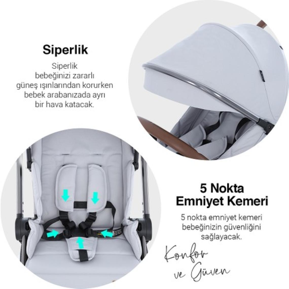 Huggy Mate 5 in 1 Extra Parlak Çift Yönlü Gri Travel Bebek Arabası