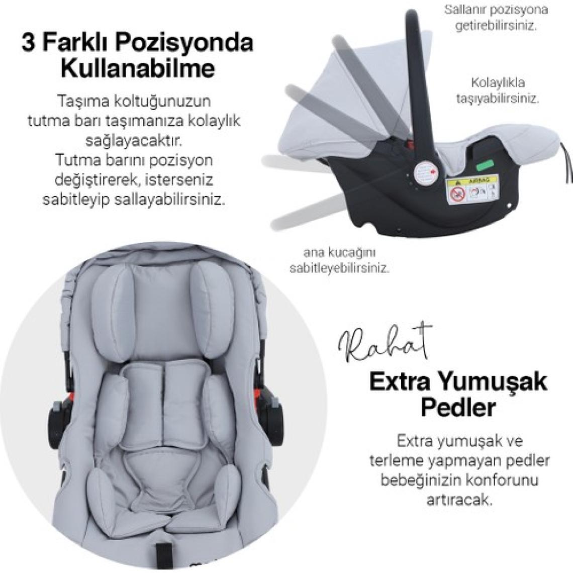 Huggy Mate 5 in 1 Extra Parlak Çift Yönlü Gri Travel Bebek Arabası