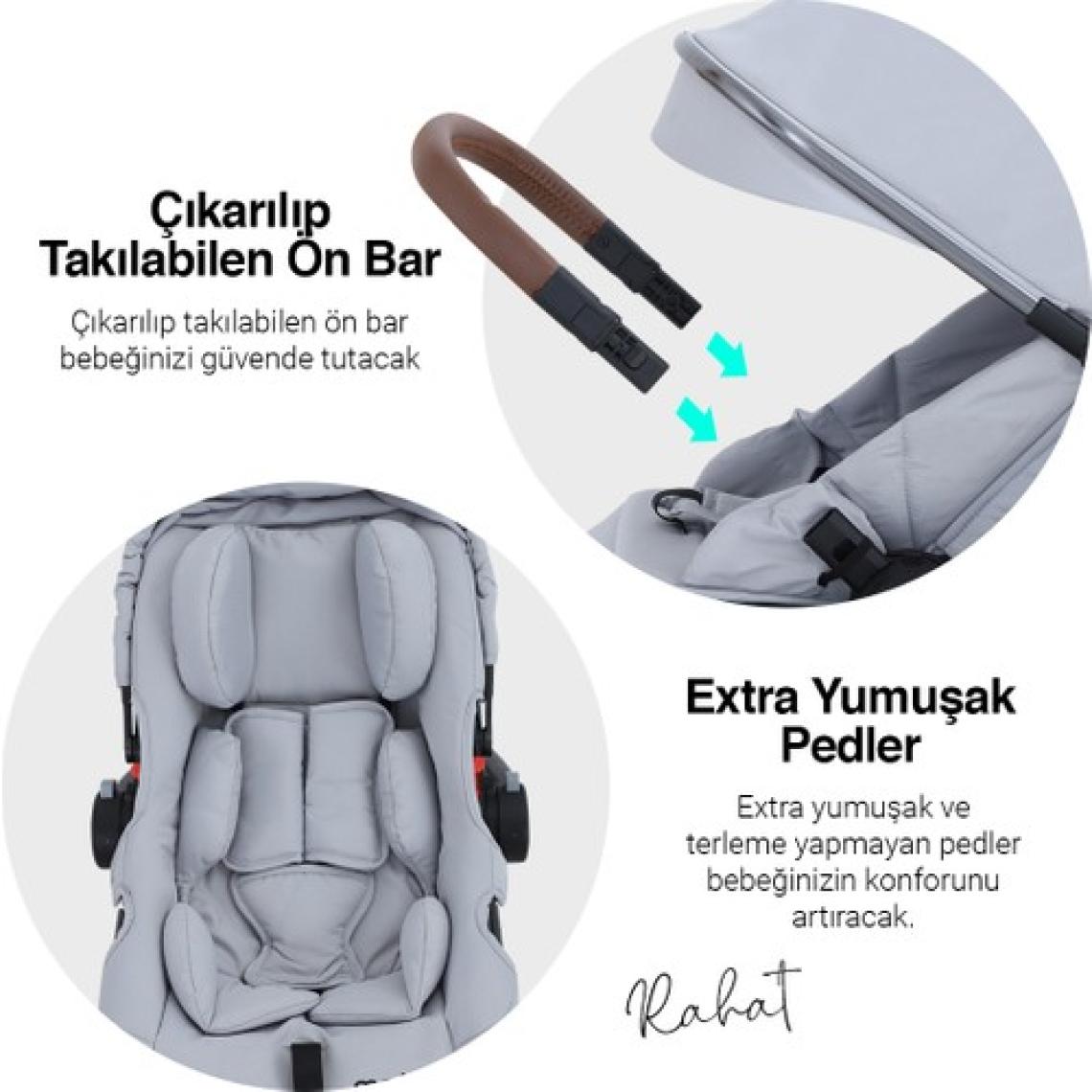 Huggy Mate 5 in 1 Extra Parlak Çift Yönlü Gri Travel Bebek Arabası