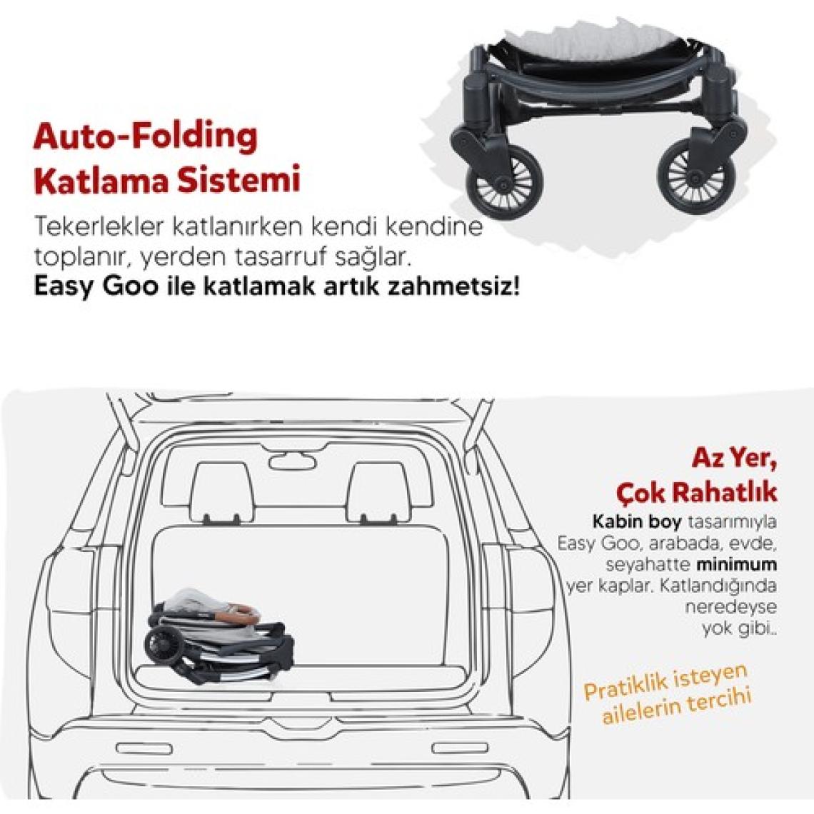 Huggy Easy Go Kabin Boy Otomatik Katlanır Bebek Arabası
