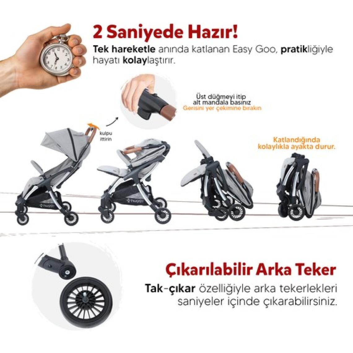 Huggy Easy Go Kabin Boy Otomatik Katlanır Bebek Arabası