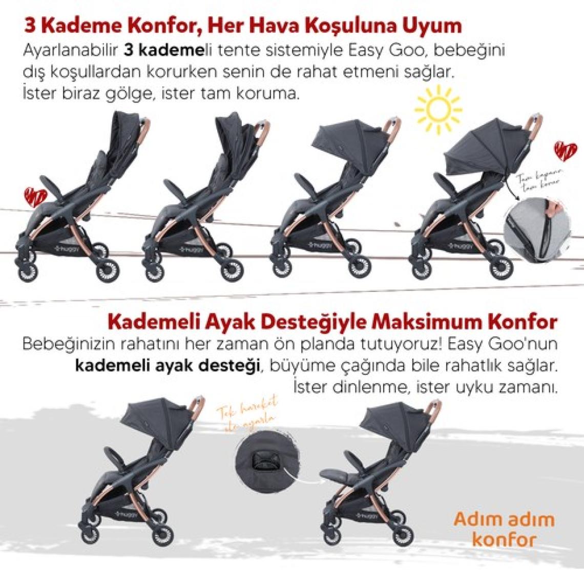 Huggy Easy Go Kabin Boy Otomatik Katlanır Bebek Arabası