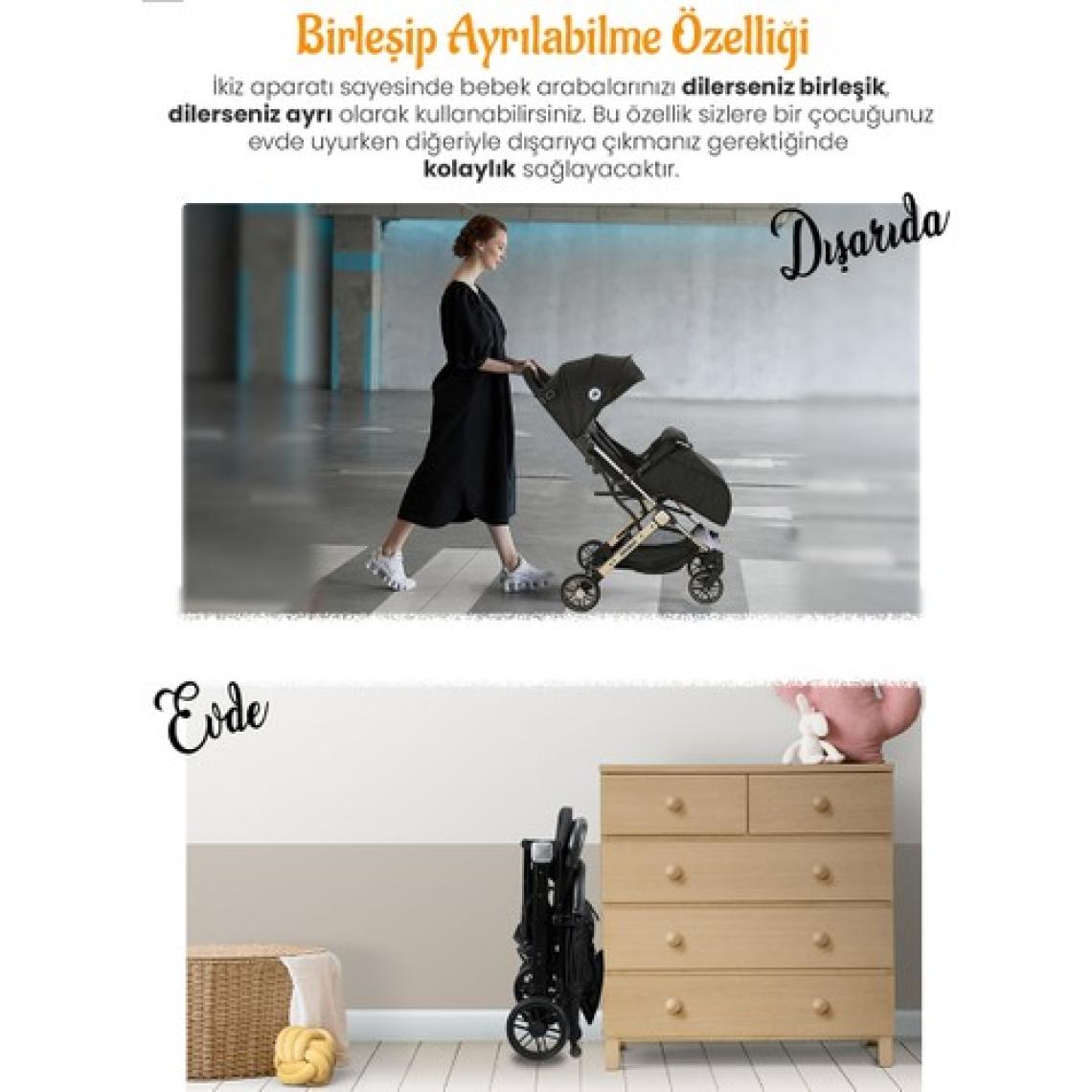 Lorelli Fiorano New Kabin Boy İkiz Bebek Arabası - Dolphin Grey