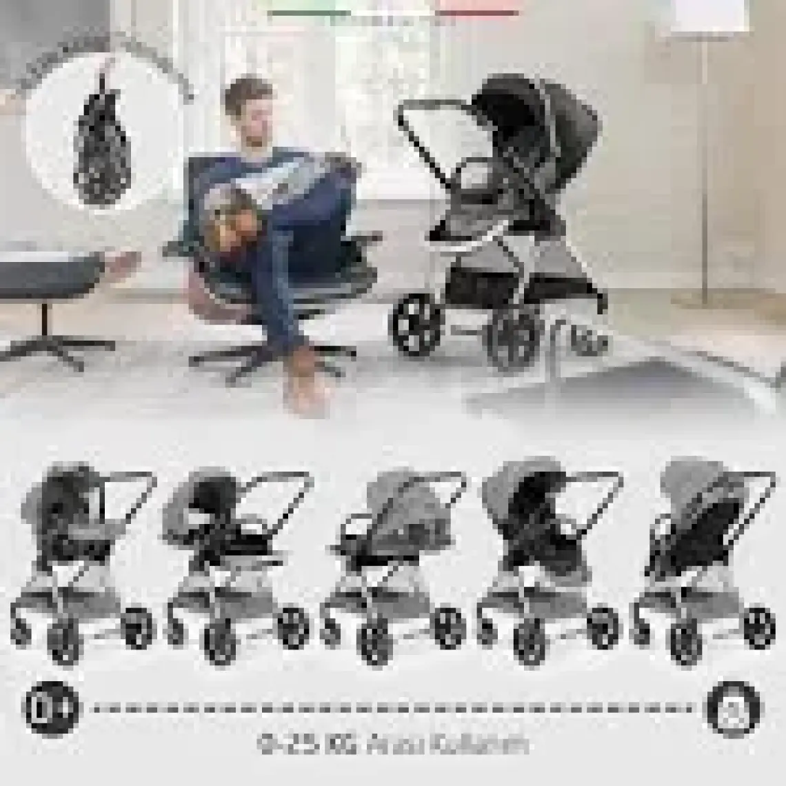 Elele Mido 2 Travel Sistem Bebek Arabası Silver Gri-Siyah