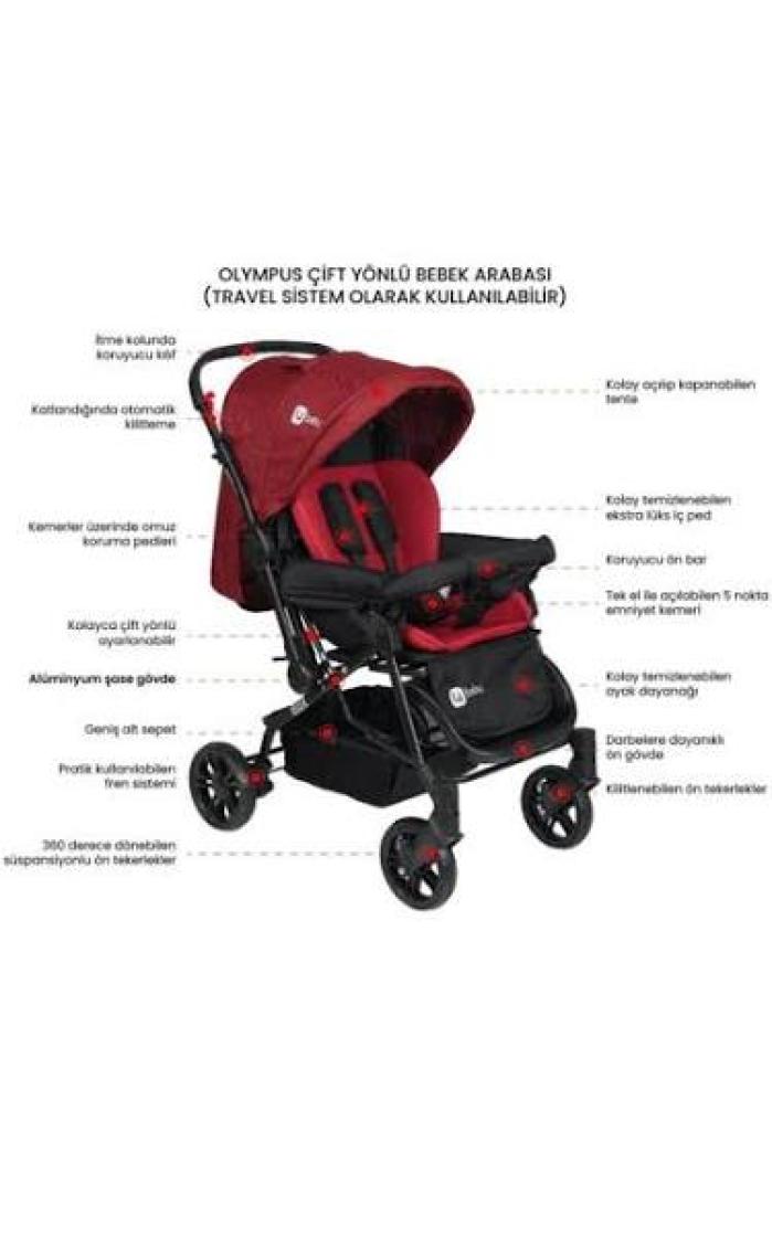 4 Baby Olympus Siyah Çift Yönlü Bebek Arabası Gri