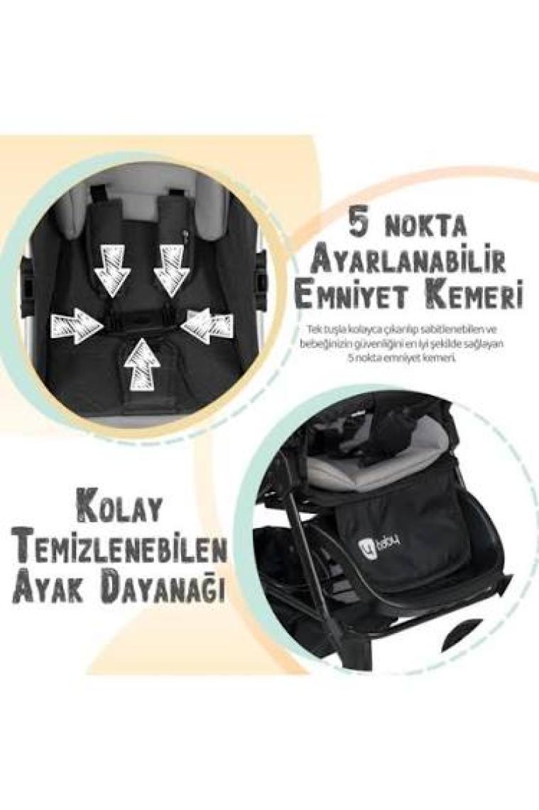 4 Baby Olympus Siyah Çift Yönlü Bebek Arabası Gri