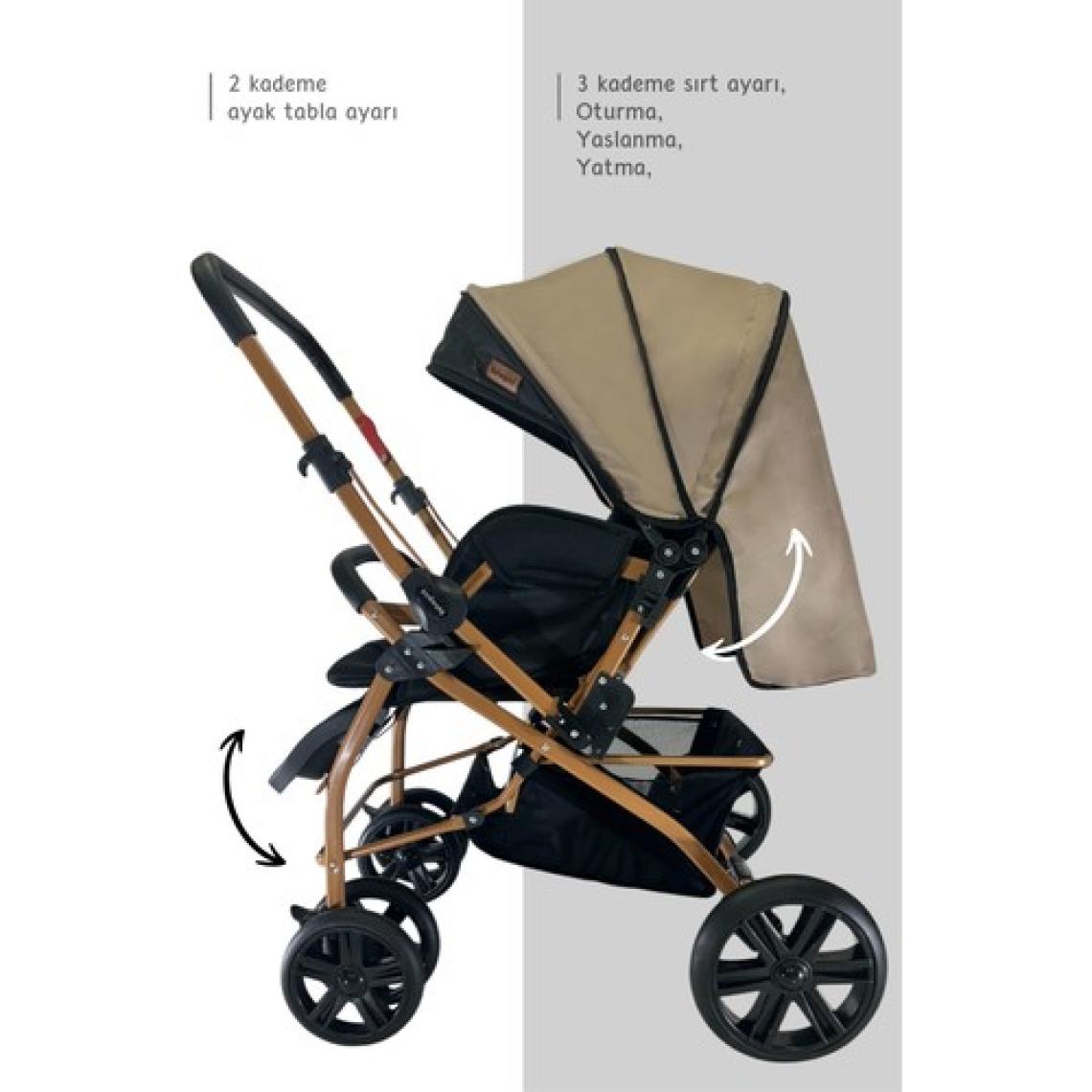 Bebegold Pusetli Bebek Arabası Travel Çift Yönlü Tam Yatış Pozisyonlu Pratik Katlanır Mama Tablalı