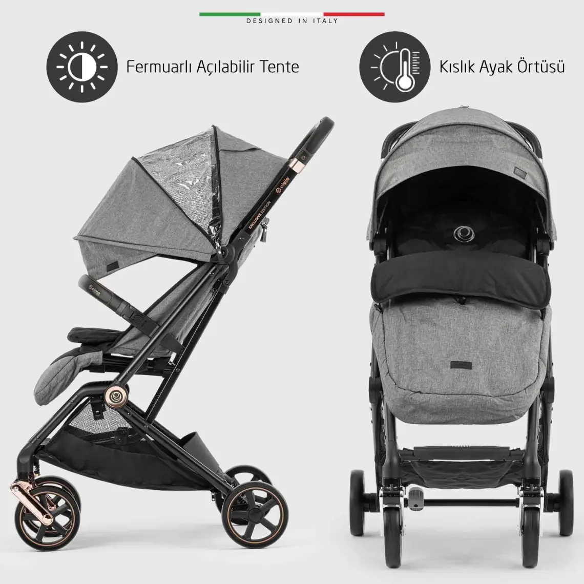 Elele Plane 2 Kabin Tipi Bebek Arabası Rose Siyah-Gri