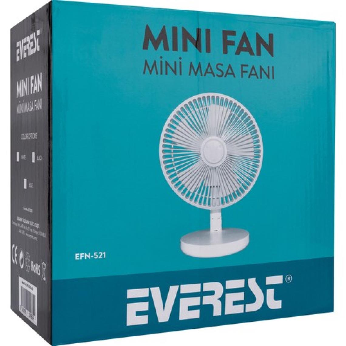 Everest EFN-521 Masaüstü Şarj Edilebilir USB Fan Beyaz