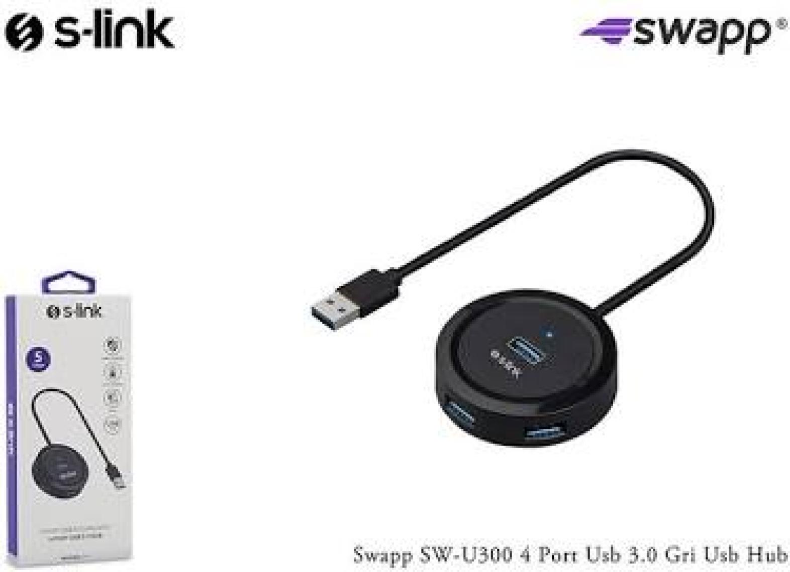 S-Link Swapp SW-U300 4 Port USB 3.0 Gri USB Hub
