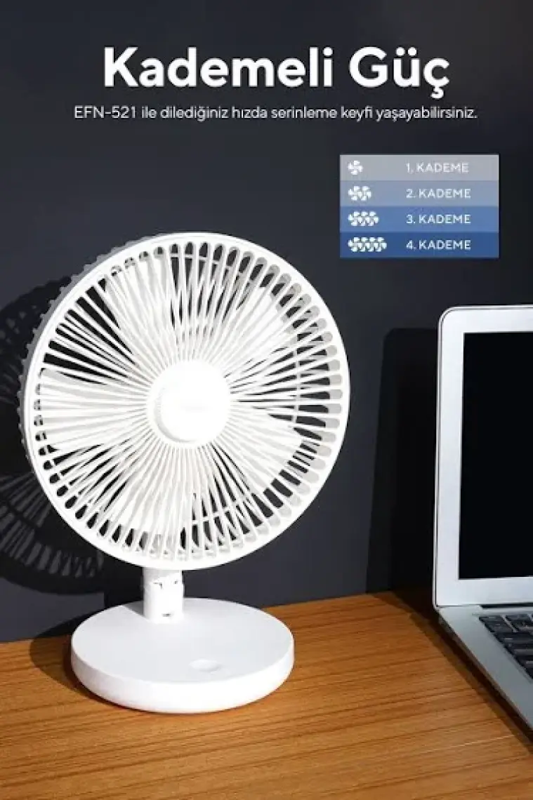 Everest EFN-521 Masaüstü Beyaz 3 Kademeli 1200MAH USB Fan