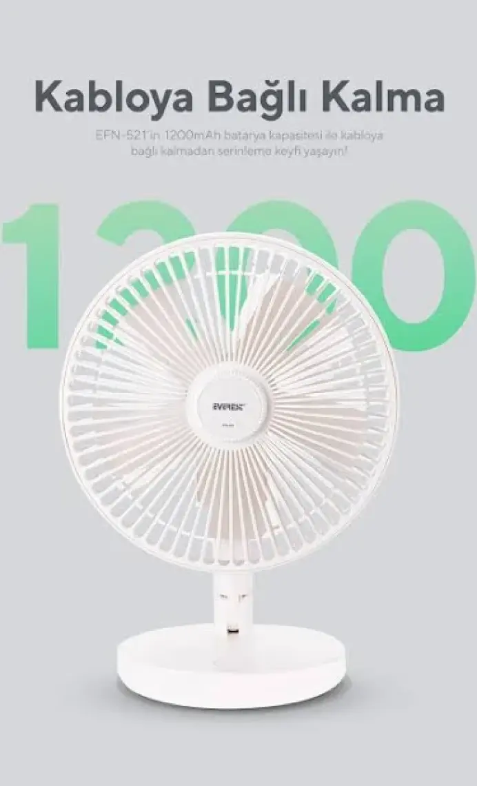 Everest EFN-521 Masaüstü Beyaz 3 Kademeli 1200MAH USB Fan