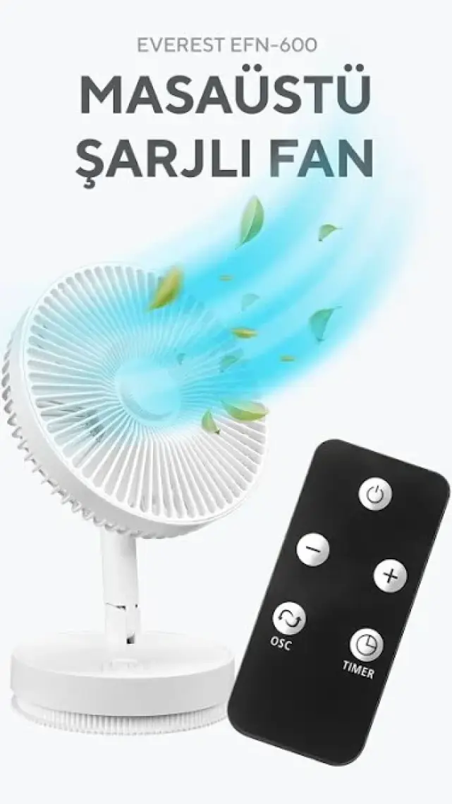 Everest EFN-600 Masaüstü Taşınabilir Şarjlı Beyaz 2000MAH USB Fan